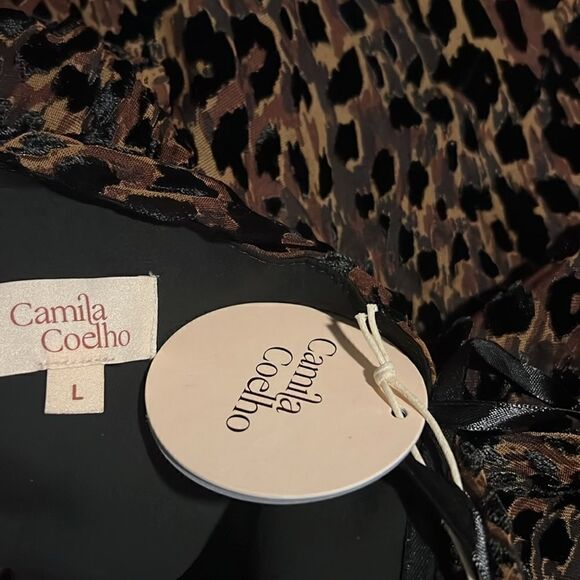 NWT Camila Coelho Pilar Brown Leopard Animal Print One Shoulder Mini Dress Sz L - Picture 6 of 6